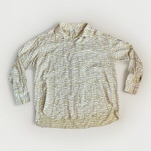 Entro Large Yellow Zebra Pattern Long Sleeve Button Front Shirt Lightweight